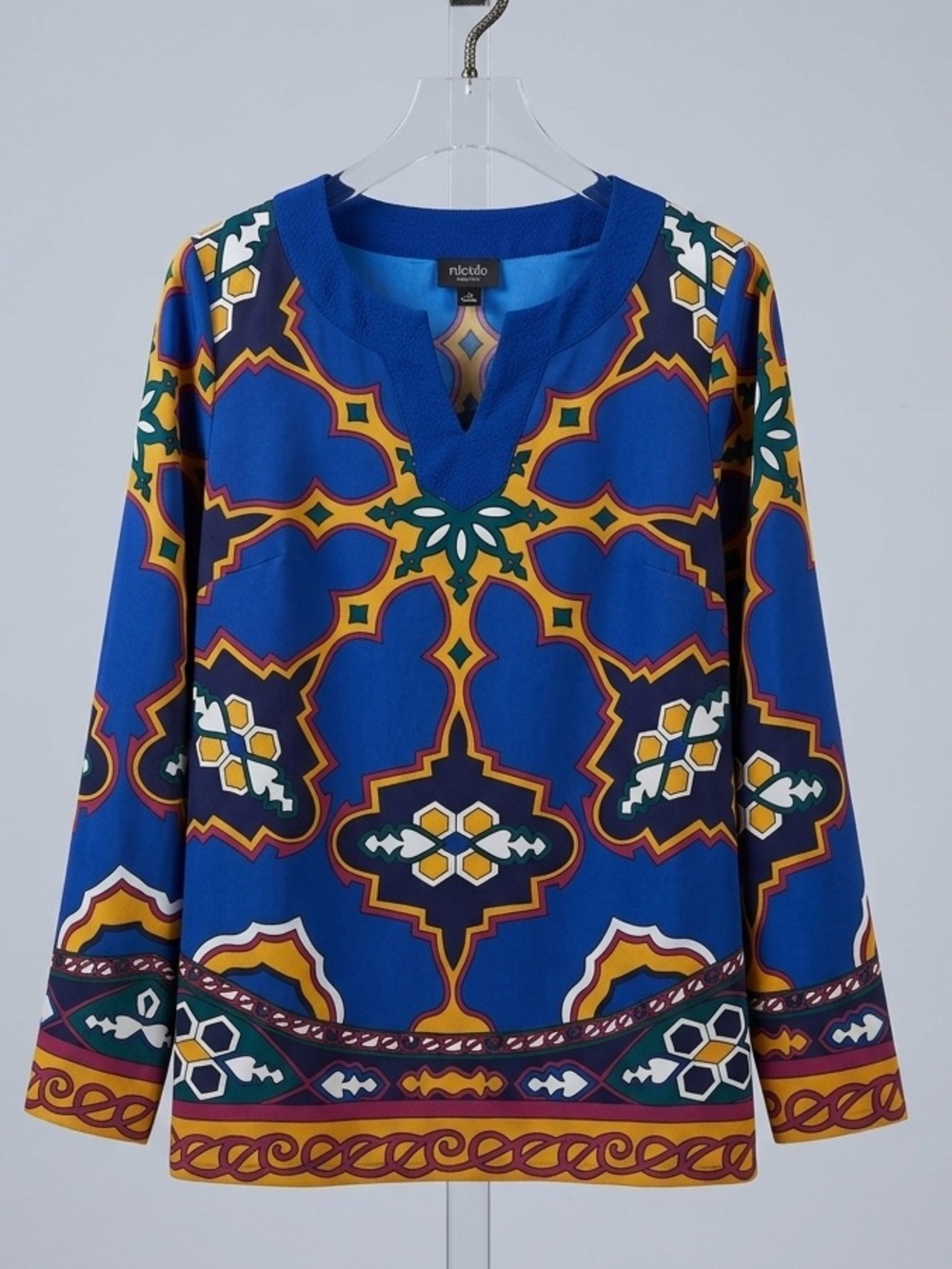 Niccolo Royal Blue Geometric Print V-Neck Top
